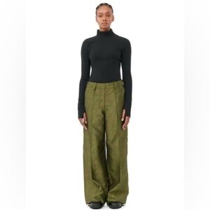 Ganni Green Jacquard Straight-leg Trousers